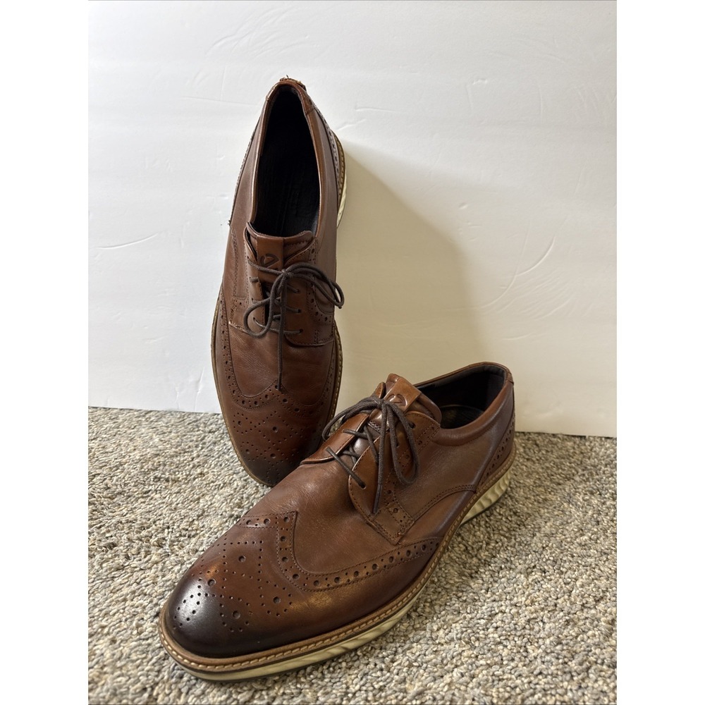 ECCO Men's Size 13 47 St. 1 Hybrid Patterned Leather Oxford‎ Shoes Brown